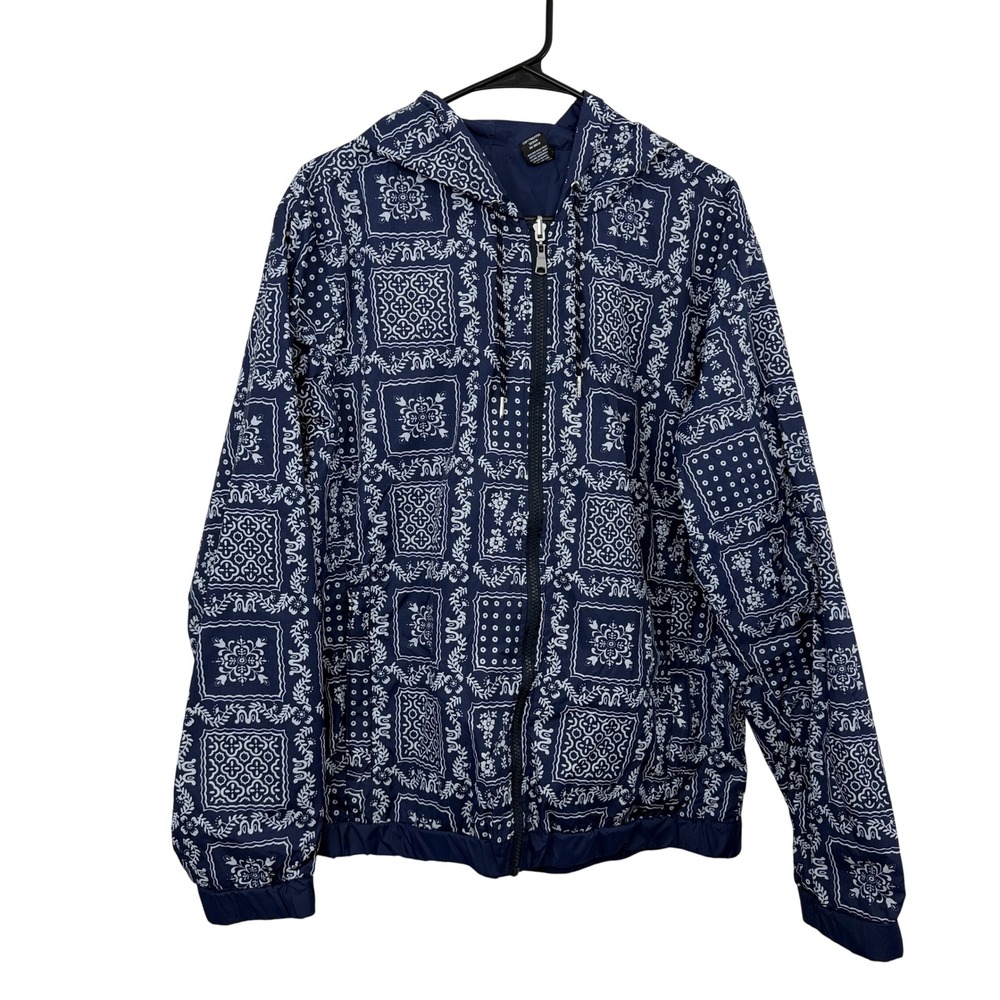 Reyn Spooner Jacket Mens Large Blue Bandana Paisley Reversible Hood Windbreaker